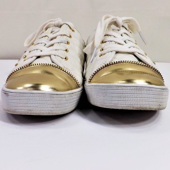 MICHAEL Michael Kors Melbourne Quilted Vegan Leather w Gold Bling Tennis Shoes 5 - Picture 8 of 12